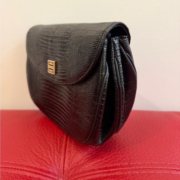 Elegant Vtg Givenchy Paris Black Embossed Lizard Women's Handbag Clutch - Picture 2 of 13